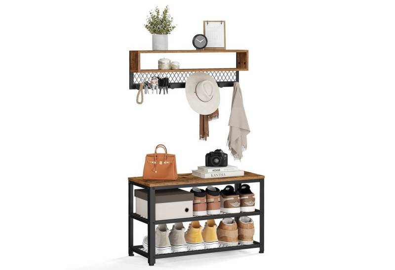 VASAGLE Garderoben-Set, Garderobe mit Sitzbank, Industriestil, Magnetfunktion von VASAGLE