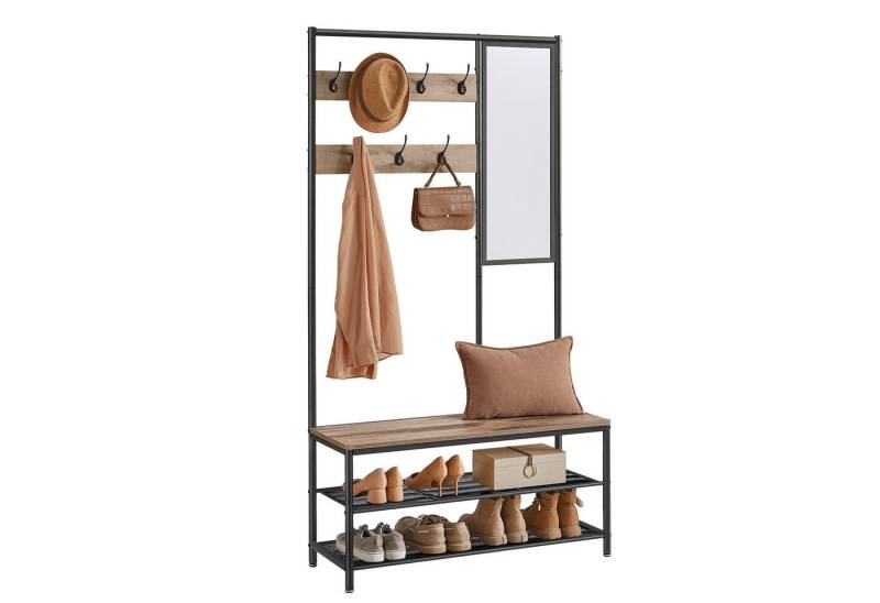 VASAGLE Garderobenständer Garderobe, mit 7 Haken, Spiegel, 35 x 98 x 180 cm von VASAGLE
