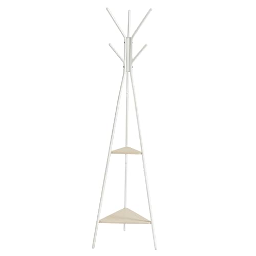 VASAGLE Garderobenständer in Baumform, Kleiderständer, freistehende Garderobe, Industrie-Design, mit 2 Ablagen, für Kleidung, Hüte, Taschen, naturbeige-perlweiß RCR016N01 von VASAGLE