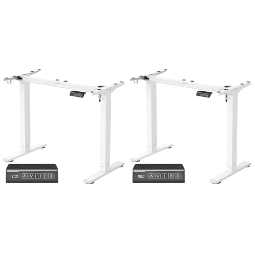 VASAGLE Höhenverstellbarer Schreibtisch elektrisch, 2er Set, Tischgestell, Schreibtischständer, ohne Tischplatte, mit 2 Haken, Memory-Funktion mit 3 Höhen, Stahl, mattweiß LSD021W01V2-2J von VASAGLE