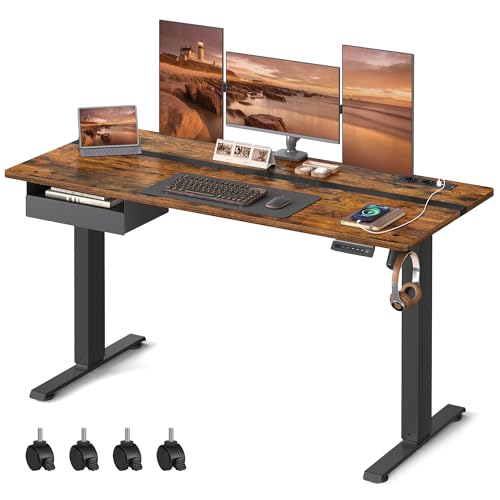VASAGLE Höhenverstellbarer Schreibtisch elektrisch, mit Steckdose und Schublade, 60 x 140 cm Tischoberfläche, stufenlos verstellbar, Memory-Funktion mit 4 Höhen, vintagebraun-schwarz LSD114X01 VASAGLE Höhenverstellbarer Schreibtisch elektrisch, mit Steckdose und Schublade, 60 x 140 cm Tischoberfläche, stufenlos verstellbar, Memory-Funktion mit 4 Höhen, vintagebraun-schwarz LSD114X01 von VASAGLE