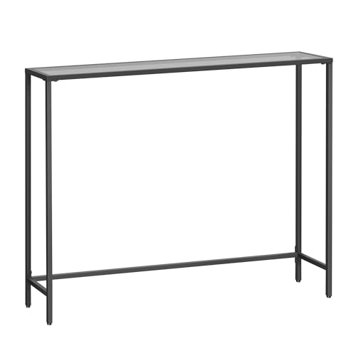 VASAGLE Konsolentisch, Beistelltisch, Oberfläche aus Hartglas, moderner Sofatisch, einfacher Aufbau, verstellbare Füße, Wohnzimmer, Flur, tintenschwarz-schiefergrau LGT132B01 von VASAGLE