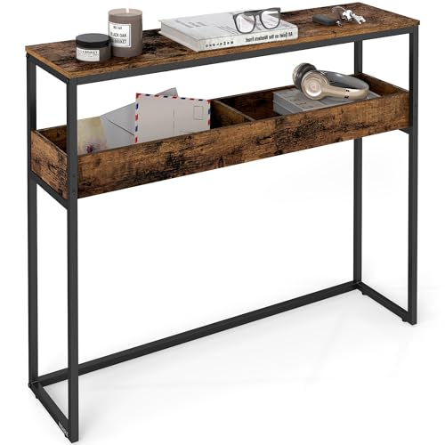 VASAGLE Konsolentisch, Beistelltisch, schmaler Flurtisch, 2 Ebenen mit halboffenen Fächern, 24 x 100 x 80 cm, für Flur, Wohnzimmer, vintagebraun-tintenschwarz LNT091K01 VASAGLE Konsolentisch, Beistelltisch, schmaler Flurtisch, 2 Ebenen mit halboffenen Fächern, 24 x 100 x 80 cm, für Flur, Wohnzimmer, vintagebraun-tintenschwarz LNT091K01 von VASAGLE