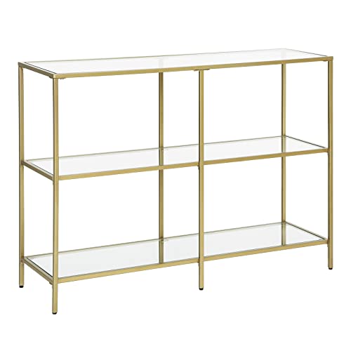 VASAGLE Konsolentisch, Regal, 3 Ablagen aus Hartglas, Flurtisch, 30 x 100 x 73 cm, Metallrahmen, modern, für Flur, Wohnzimmer, Schlafzimmer, goldfarben-transparent LGT27G von VASAGLE