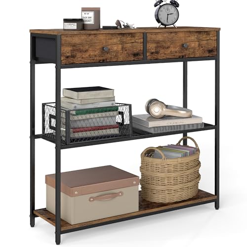 VASAGLE Konsolentisch schmal, Beistelltisch mit 2 Stoffschubladen, Flurtisch, 24 x 76 x 80 cm, für Flur, Wohnzimmer, vintagebraun-tintenschwarz LNT092K01 VASAGLE Konsolentisch schmal, Beistelltisch mit 2 Stoffschubladen, Flurtisch, 24 x 76 x 80 cm, für Flur, Wohnzimmer, vintagebraun-tintenschwarz LNT092K01 von VASAGLE
