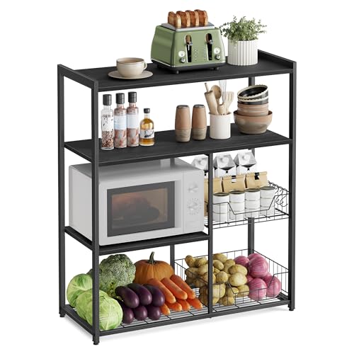 VASAGLE Küchenregal, Standregal mit 2 Metallkörben, Bäckerregal mit Haken und Regalablagen, Mikrowellenregal, 35 x 80 x 93,5 cm, anthrazitgrau-schwarz KKS096B22 VASAGLE Küchenregal, Standregal mit 2 Metallkörben, Bäckerregal mit Haken und Regalablagen, Mikrowellenregal, 35 x 80 x 93,5 cm, anthrazitgrau-schwarz KKS096B22 von VASAGLE