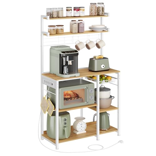 VASAGLE Küchenregal, Standregal mit Steckdosen, Kaffeebar, Bäckerregal, 8 S-Haken, mit Korb, Gewürzregal, 40 x 90 x 165,5 cm, goldeichenfarben-wolkenweiß KKS031Y19 VASAGLE Küchenregal, Standregal mit Steckdosen, Kaffeebar, Bäckerregal, 8 S-Haken, mit Korb, Gewürzregal, 40 x 90 x 165,5 cm, goldeichenfarben-wolkenweiß KKS031Y19 von VASAGLE