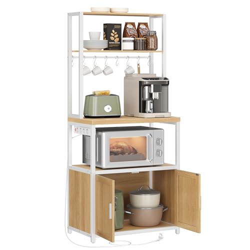 VASAGLE Küchenregal mit Steckdosen, Küchenschrank, 90 cm hoher Arbeitsplatte, Standregal mit 8 Haken, 40 x 60 x 170 cm, goldeichenfarben-wolkenweiß KKS058Y02 von VASAGLE