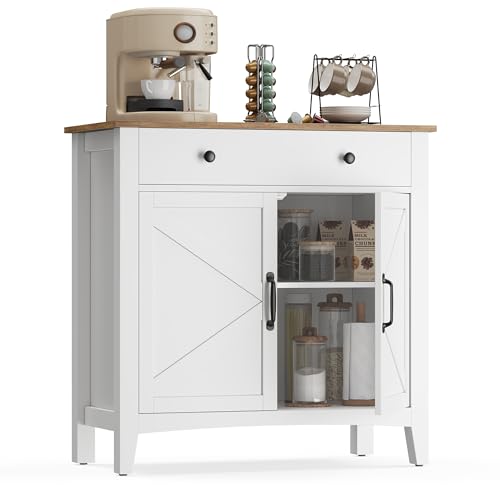 VASAGLE Küchenschrank, Sideboard mit Schubladen, Aufbewahrungsschrank mit Türen, verstellbare Ablage, Landhausstil, für Wohnzimmer Küche, 40 x 80 x 80 cm, wolkenweiß-honigbraun BBK341W02 VASAGLE Küchenschrank, Sideboard mit Schubladen, Aufbewahrungsschrank mit Türen, verstellbare Ablage, Landhausstil, für Wohnzimmer Küche, 40 x 80 x 80 cm, wolkenweiß-honigbraun BBK341W02 von VASAGLE