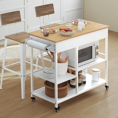 VASAGLE Küchewagen mit Rollen, mobiler Servierwagen mit Stauraum, Kücheninsel, 45 x 98,7 x 90 cm, 2 Schubladen, 2 Haken, für Esszimmer, eichenbeige-mattweiß KKI010Y01 VASAGLE Küchewagen mit Rollen, mobiler Servierwagen mit Stauraum, Kücheninsel, 45 x 98,7 x 90 cm, 2 Schubladen, 2 Haken, für Esszimmer, eichenbeige-mattweiß KKI010Y01 von VASAGLE