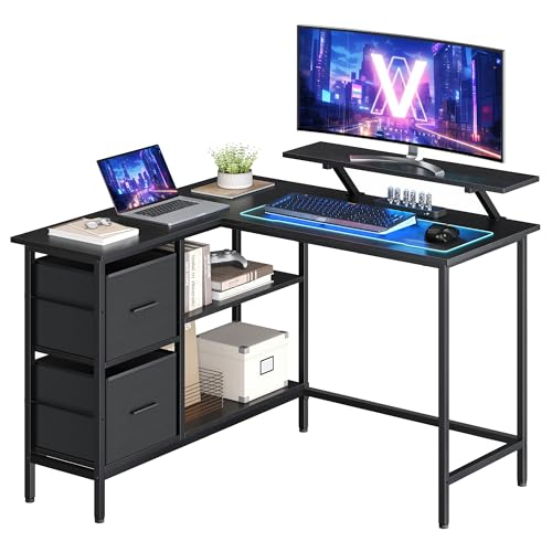 VASAGLE L-förmiger Schreibtisch, 2 geräumige Schubladen, Computertisch mit Monitorständer, Eckschreibtisch, Gaming-Tisch mit Verstellbarer Ablage 115 x 105cm ebenholzschwarz LWD097B56 VASAGLE L-förmiger Schreibtisch, 2 geräumige Schubladen, Computertisch mit Monitorständer, Eckschreibtisch, Gaming-Tisch mit Verstellbarer Ablage 115 x 105cm ebenholzschwarz LWD097B56 von VASAGLE