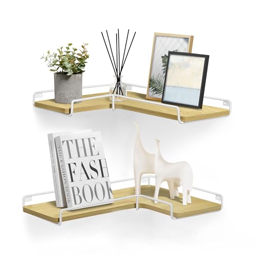 VASAGLE L-förmiges Eckregal, 2er Set, Wandregal, Industrie-Design, für Wohnzimmer, Schlafzimmer, Küche, natureichenfarben-wolkenweiß LLS831Y70 von VASAGLE