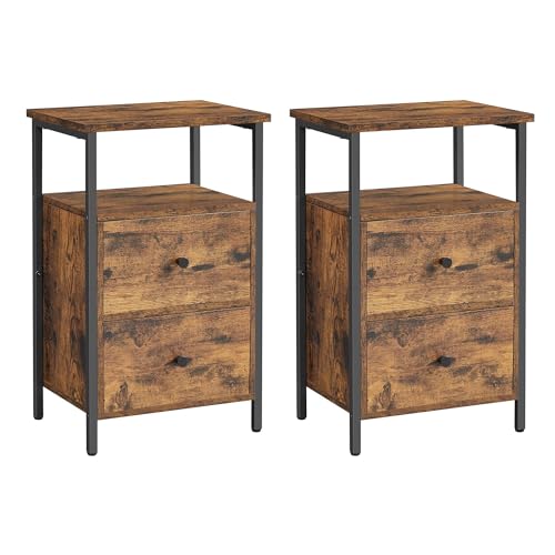 VASAGLE Nachttisch, 2er Set, Beistelltisch, mit 2 Schubladen, für Schlafzimmer, Wohnzimmer, Industrie-Design, vintagebraun-schwarz VASAGLE Nachttisch, 2er Set, Beistelltisch, mit 2 Schubladen, für Schlafzimmer, Wohnzimmer, Industrie-Design, vintagebraun-schwarz von VASAGLE