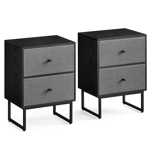 VASAGLE Nachttisch, 2er Set, Beistelltisch mit Stauraum, 2 herausnehmbare Schubladen, Nachtschrank für Schlafzimmer, Wohnzimmer, ebenholzschwarz-schiefergrau LGS229B56, 30 x 40 x 55 cm (T x B x H) von VASAGLE
