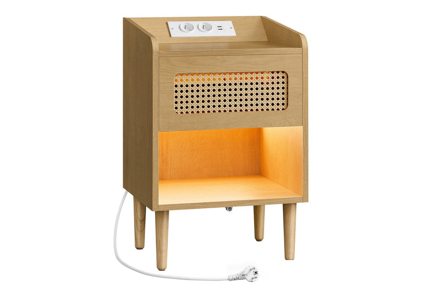 VASAGLE Nachttisch (1-St), mit Ladestation,Beistelltisch mit Bewegungsensor, Couchtisch,Boho-Stil von VASAGLE