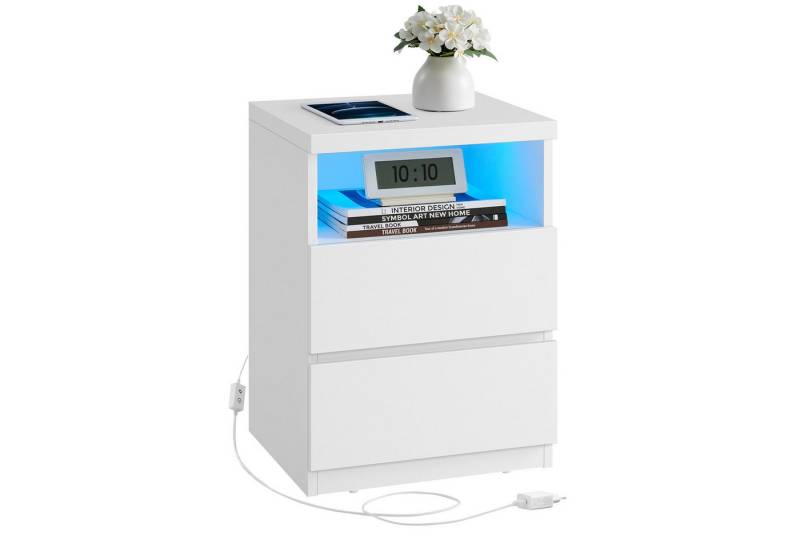 VASAGLE Nachttisch (1-St), mit verstellbarer LED-Beleuchtung, modern Beistelltisch mit Schubladen von VASAGLE
