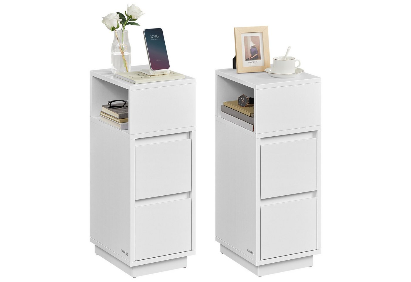 VASAGLE Nachttisch (2-St), 1er Set/2er Set, schmal, Beistelltisch mit 2 Schubladen, offenes Fach von VASAGLE