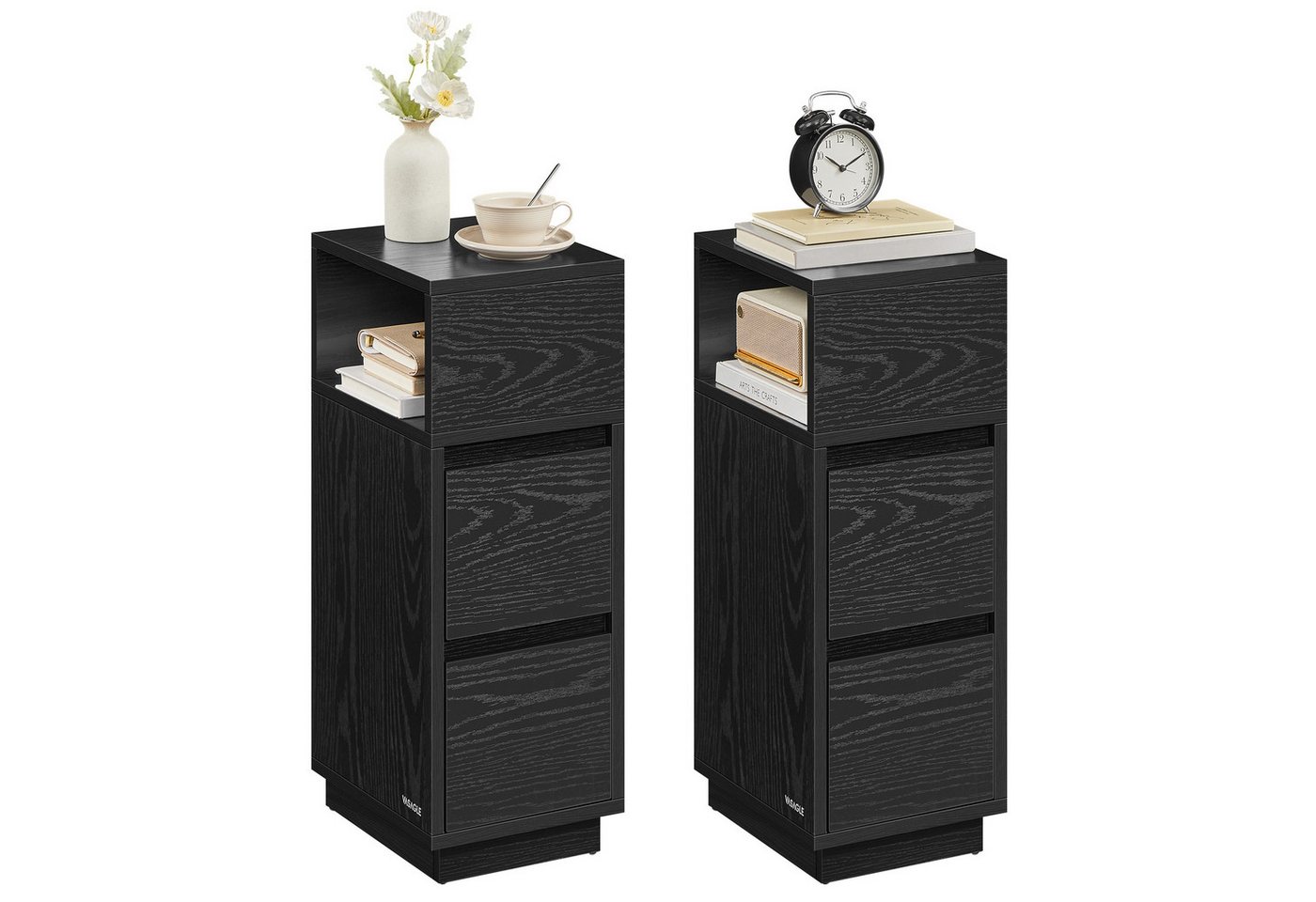 VASAGLE Nachttisch (2-St), 1er Set/2er Set, schmal, Beistelltisch mit 2 Schubladen, offenes Fach von VASAGLE