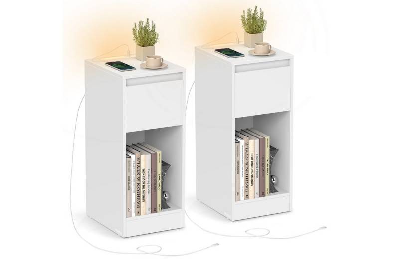 VASAGLE Nachttisch (2-St), schmal Beistelltisch, Nachtschrank mit LED-Beleuchtung,Touch-Steuerung von VASAGLE
