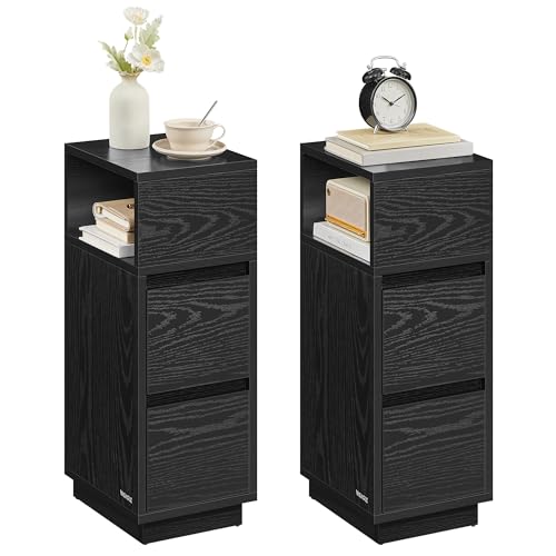 VASAGLE Nachttisch 2er Set, schmal, Beistelltisch mit 2 Schubladen, offenes Fach nach Links oder rechts flexibel montierbar, für Schlafzimmer, Wohnzimmer, ebenholzschwarz LET856B56 VASAGLE Nachttisch 2er Set, schmal, Beistelltisch mit 2 Schubladen, offenes Fach nach Links oder rechts flexibel montierbar, für Schlafzimmer, Wohnzimmer, ebenholzschwarz LET856B56 von VASAGLE
