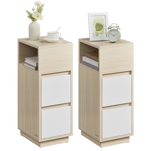 VASAGLE Nachttisch 2er Set, schmal, Beistelltisch mit 2 Schubladen, offenes Fach nach Links oder rechts flexibel montierbar, für Schlafzimmer, Wohnzimmer, naturbeige-wolkenweiß LET856N01 VASAGLE Nachttisch 2er Set, schmal, Beistelltisch mit 2 Schubladen, offenes Fach nach Links oder rechts flexibel montierbar, für Schlafzimmer, Wohnzimmer, naturbeige-wolkenweiß LET856N01 von VASAGLE