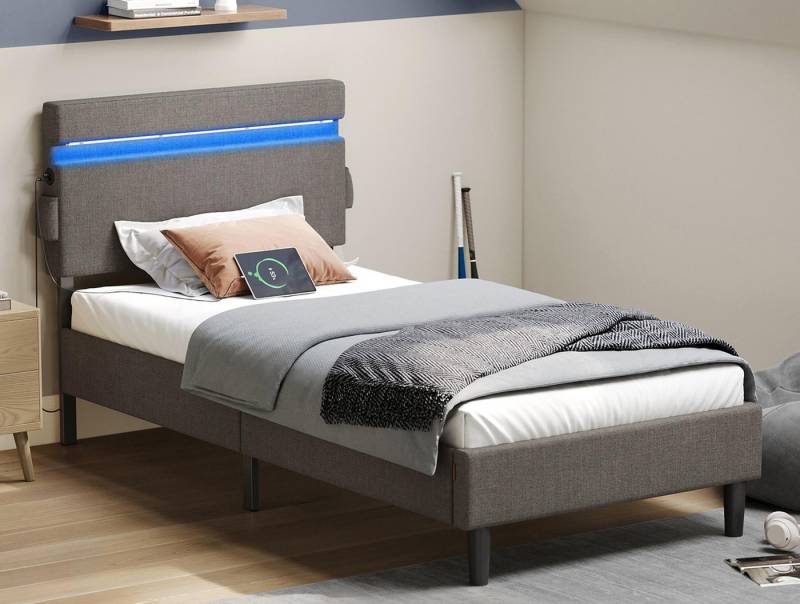 VASAGLE Polsterbett (90 x 190 cm), mit Kopfteil, LED, mit 2 Ladeanschlüsse von VASAGLE