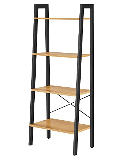 VASAGLE Regal, Bücherregal mit 4 Ebenen, Leiterregal, Standregal, für Wohnzimmer, Schlafzimmer, Küche, Homeoffice, Industrie-Design, Stahlrahmen, honigbraun-schwarz LLS044B05, 34D x 56W x 137.5H cm von VASAGLE