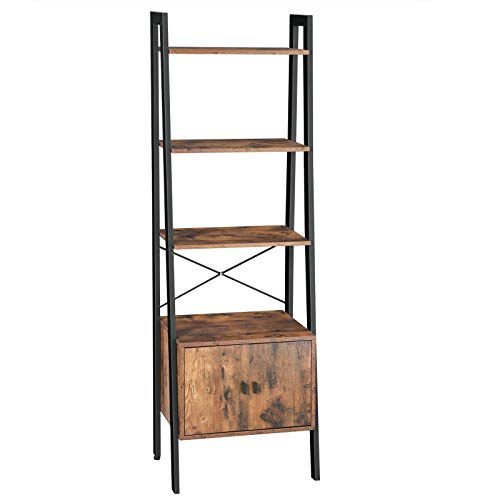 VASAGLE Regal, Leiter, Bücherregal, Aufbewahrungsregal mit Schrank, 4 Ebenen, Stabiler Stahlrahmen, Wohnzimmer, Schlafzimmer, Büro, 56 x 34 x 173 cm, Industrial Style, LLS47BX Rustikal Braun von VASAGLE