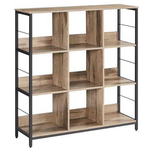 VASAGLE Regal mit 3 Ebenen, Bücherregal, Standregal mit 9 Fächern, für Wohnzimmer, Schlafzimmer, Arbeitszimmer, Küche, 30 x 100 x 103,1 cm, Kamelbraun-tintenschwarz LLS112B50 von VASAGLE