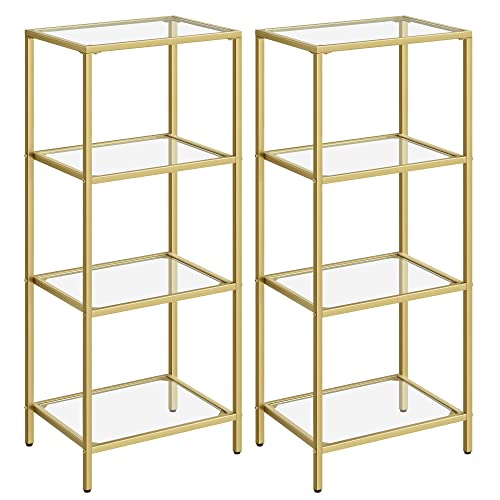 VASAGLE Regal mit 4 Ablagen, 2er Set, Badregal, gehärtetes Glas, einfache Montage, für Badezimmer, Wohnzimmer, Küche, Büro, goldfarben LGT028A01 VASAGLE Regal mit 4 Ablagen, 2er Set, Badregal, gehärtetes Glas, einfache Montage, für Badezimmer, Wohnzimmer, Küche, Büro, goldfarben LGT028A01 von VASAGLE