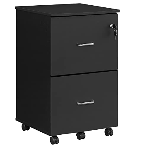 VASAGLE Rollcontainer mit Schloss und Schubladen, abschließbarer Aktenschrank mit Verstellbarer Hängeregistratur, schwarz LCD27BKV1 von VASAGLE