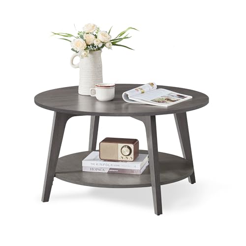 VASAGLE Round Coffee Table Couchtisch mit 2 Etagen, für Wohnzimmer, 80 x 45 cm, einfach zu montieren, Spanplatte, MDF (mitteldichte Faserplatte), Misty Grey von VASAGLE