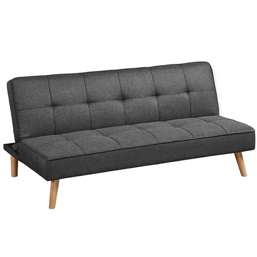 VASAGLE Schlafsofa, Schlafcouch, Bettsofa, Bezug aus Baumwoll-Leinen-Mischgewebe, Holzbeine, 175 x 83 x 76 cm, klappbar, Ausklappsofa, für Wohnheim, kleine Räume, grau LCS701G01 von VASAGLE