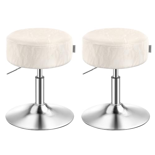 VASAGLE Schminkhocker 2er Set, Schminkstuhl, Sitzhocker, höhenverstellbar, 360° drehbar, PU, Dicke Polsterung, für Schlafzimmer, Küche, Esszimmer, modern, cremeweiß ZH2504015 von VASAGLE