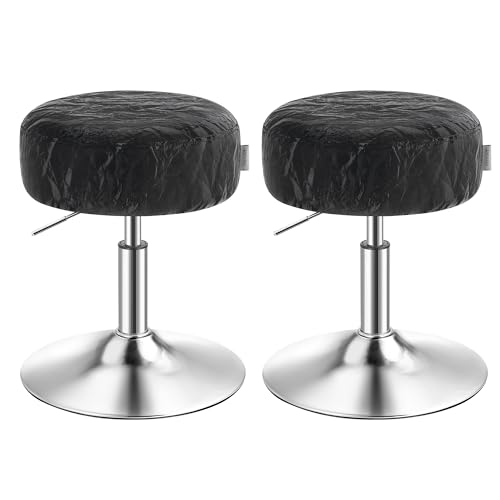 VASAGLE Schminkhocker 2er Set, Schminkstuhl, Sitzhocker, höhenverstellbar, 360° drehbar, PU, Dicke Polsterung, für Schlafzimmer, Küche, Esszimmer, modern, tintenschwarz ZH2504014 von VASAGLE