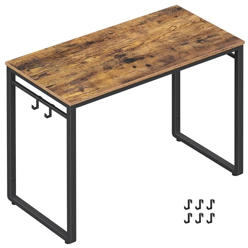 VASAGLE Schreibtisch, Computertisch, mit 8 Haken, 50 x 100 x 75 cm, einfacher Aufbau, Metall, Industrie-Design, vintagebraun-tintenschwarz LWD045B01, Holz, 100cm von VASAGLE