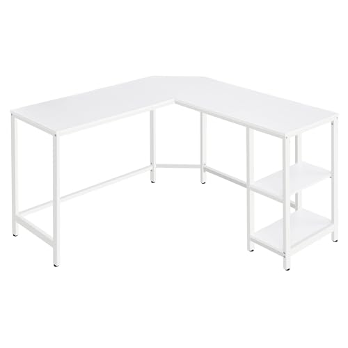 VASAGLE Schreibtisch, L-förmiger Computertisch, 138 x 138 x 76 cm, Eckschreibtisch mit 2 Ablagen, platzsparender Bürotisch, Gaming, Homeoffice, einfacher Aufbau, ahornweiß LWD072W44 von VASAGLE