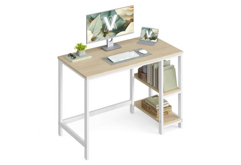 VASAGLE Schreibtisch Computertisch, 100cm Bürotisch mit 2 Ablagen von VASAGLE