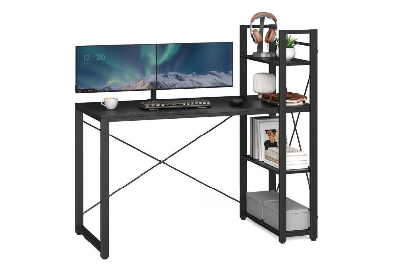 VASAGLE Schreibtisch Computertisch, 120 / 137,2 cm, mit Regalböden rechts oder links von VASAGLE