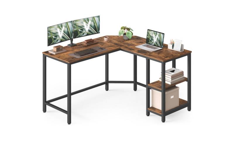 VASAGLE Schreibtisch Computertisch, 130/138 cm, L-förm Eckschreibtisch mit 2 Verstellbare Ablagen von VASAGLE