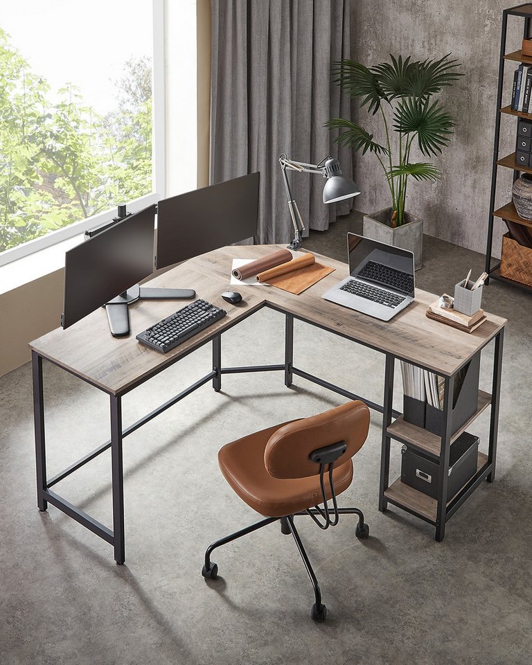 VASAGLE Schreibtisch Computertisch, 130/138 cm, L-förm Eckschreibtisch mit 2 Verstellbare Ablagen VASAGLE Schreibtisch Computertisch, 130/138 cm, L-förm Eckschreibtisch mit 2 Verstellbare Ablagen von VASAGLE