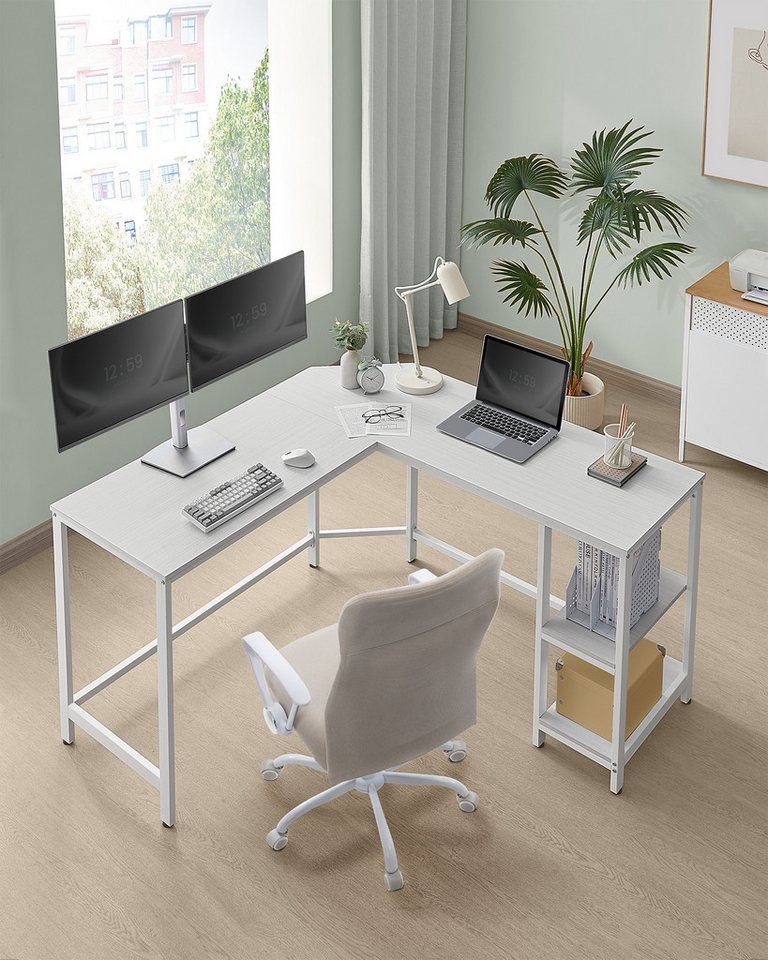 VASAGLE Schreibtisch Computertisch, 130/138 cm, L-förm Eckschreibtisch mit 2 Verstellbare Ablagen von VASAGLE