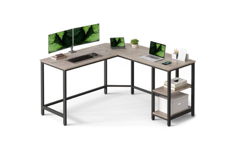 VASAGLE Schreibtisch Computertisch, 130/138 cm, L-förm Eckschreibtisch mit 2 Verstellbare Ablagen von VASAGLE