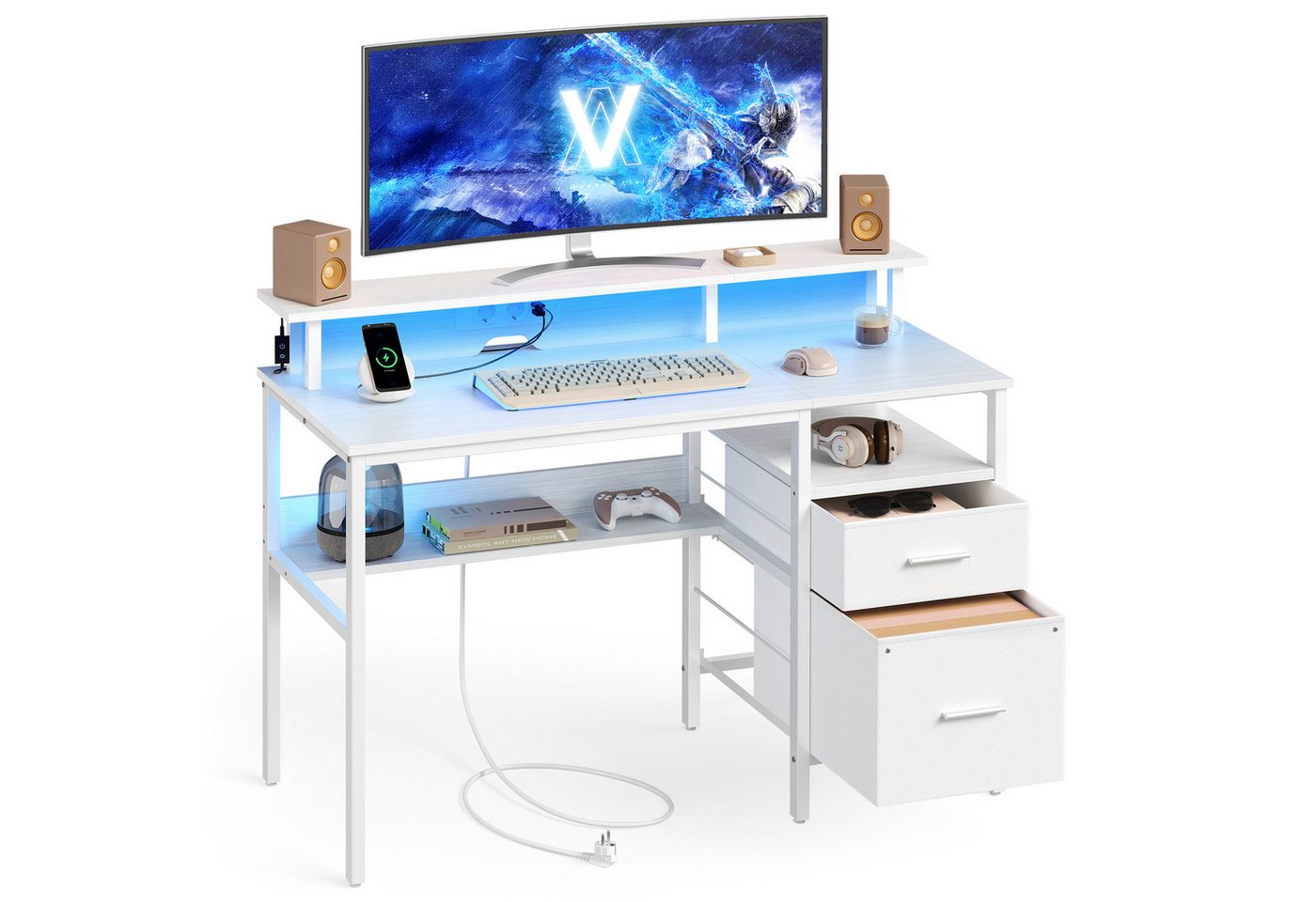 VASAGLE Schreibtisch Computertisch, mit LED-Beleuchtung, eingebaute Steckdosen, 2 USB-Anschlüsse VASAGLE Schreibtisch Computertisch, mit LED-Beleuchtung, eingebaute Steckdosen, 2 USB-Anschlüsse von VASAGLE