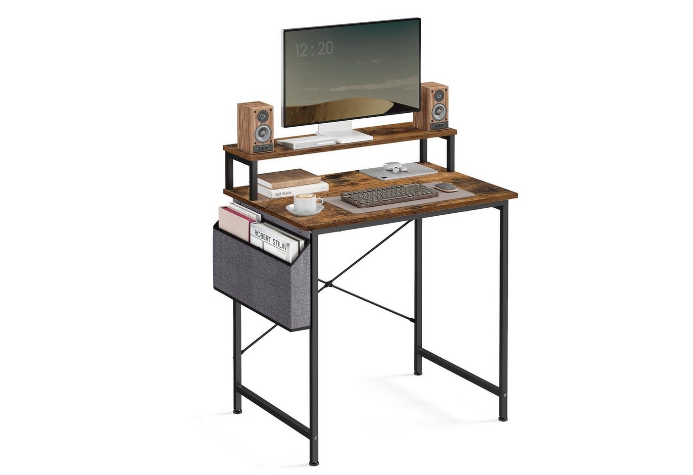 VASAGLE Schreibtisch Computertisch, mit Monitorständer, Aufbewahrungstasche, Homeoffice, vintage von VASAGLE