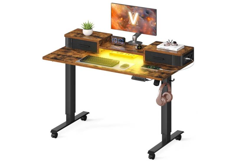 VASAGLE Schreibtisch höhenverstellbar elektrisch, mit 2 Schubladen, 2 AC-Steckdosen und USB Anschlüsse, LED, 120/140 cm von VASAGLE