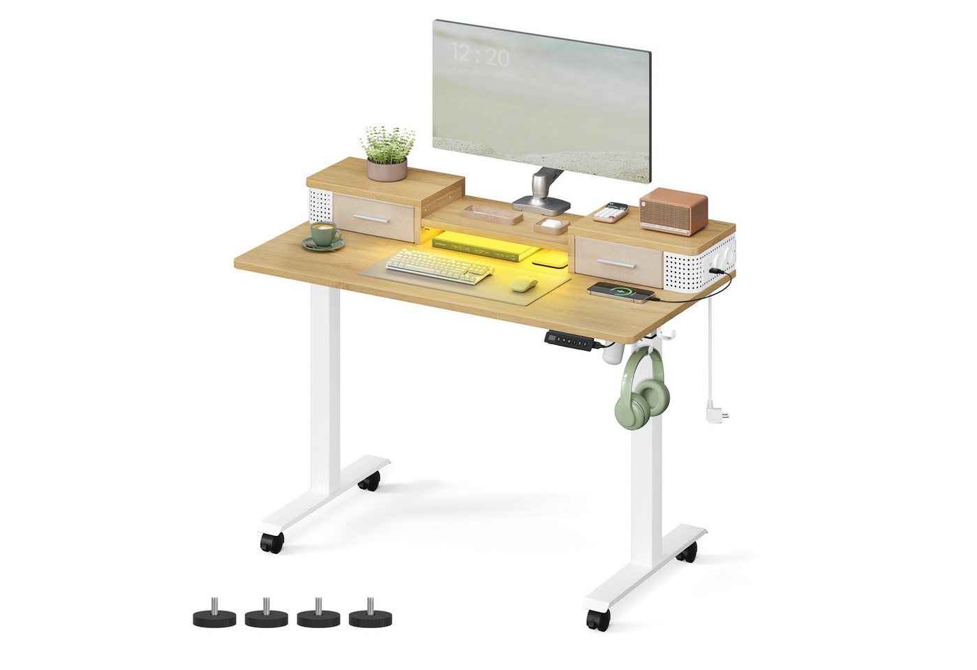 VASAGLE Schreibtisch höhenverstellbar elektrisch, mit Monitorständer USB-Anschluss von VASAGLE