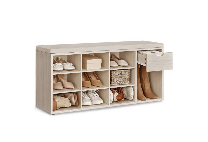 VASAGLE Schuhbank, 1 Schublade und 10 offene Fächern, 104 x 30 x 48 cm von VASAGLE