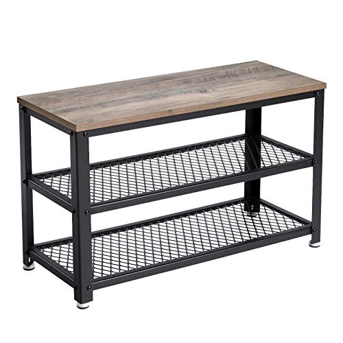 VASAGLE Schuhbank, Aufbewahrungsregal mit 2 Ebenen, Organizer mit Schuhen, 73 x 30 x 45 cm, für Eingang, Wohnzimmer, Stahlrahmen, Industriestil, Grège und Schwarz LBS73MB von VASAGLE