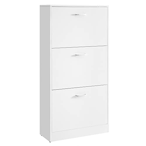 VASAGLE Schuhschrank mit 3 Klappen, Schuhregal, Schuhkipper, Schuhkommode mit 3 Tiefen Fächern, Weiß, Verstellbar - Flur, Diele, Wohnzimmer, Schlafzimmer, 60 x 120 x 24 cm (B x H x T) LBC03WT von VASAGLE